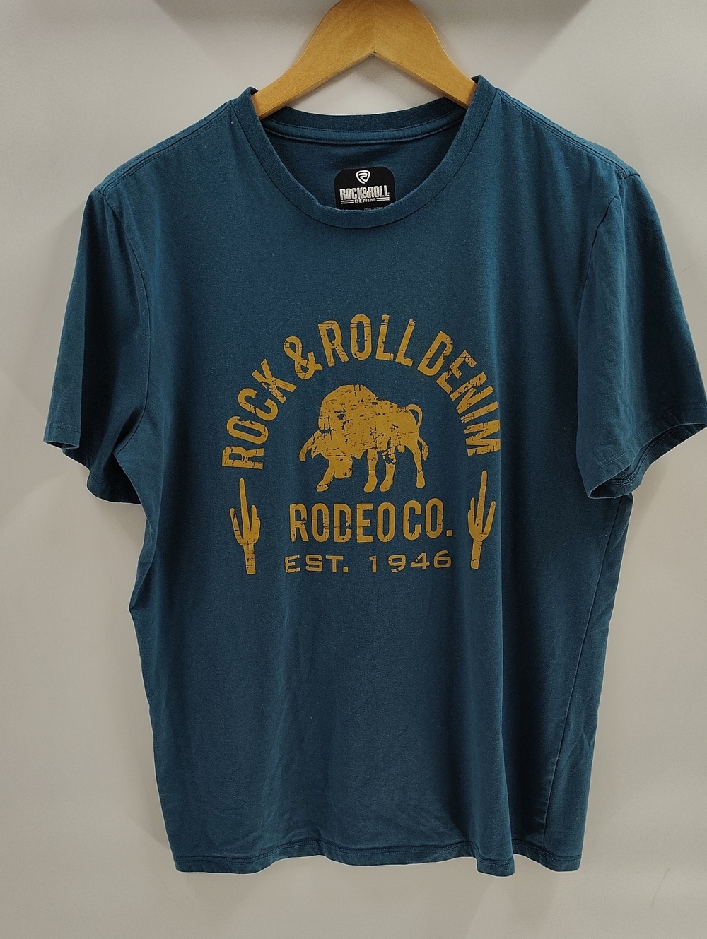Rock & Roll Denim Rodeo Western Vinlbe Tee Large Blue Cotton Blend